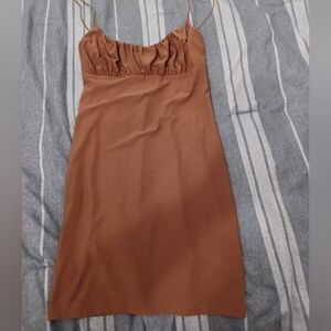 Better Be Dress, Brown, bodycon, Ruched bodice, Spaghetti straps, couple of snag